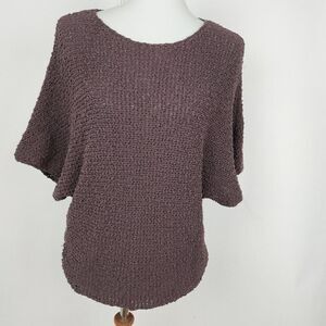 Project Brown Cotton Blend Loose Textured Knit Short Dolman Sleeve Sweater